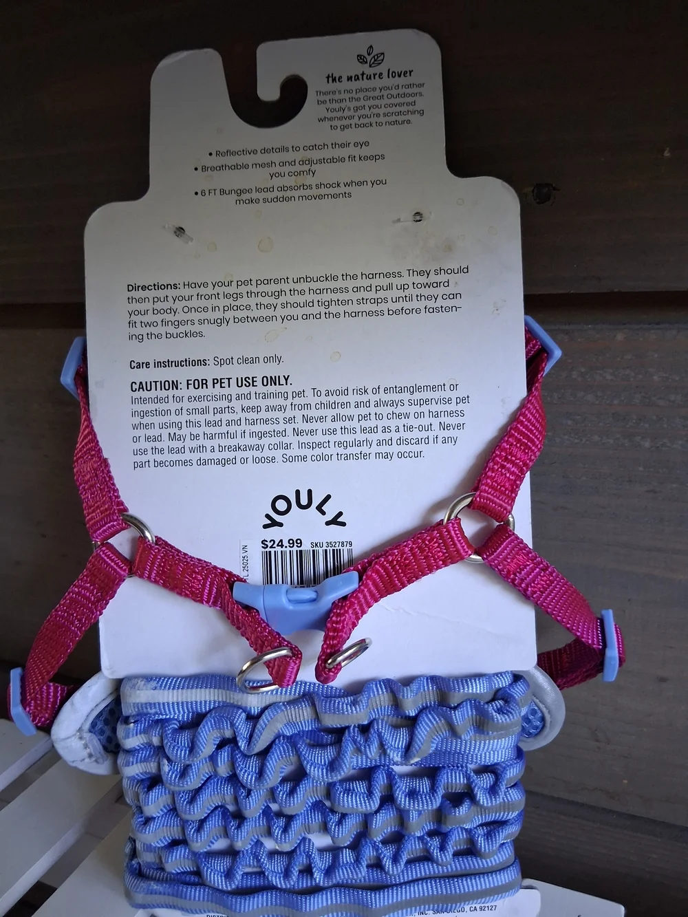 New YOUZ Nature Lover Cat/xxs DOG Harness & Leash Set - Size S/M - Blue/Pink